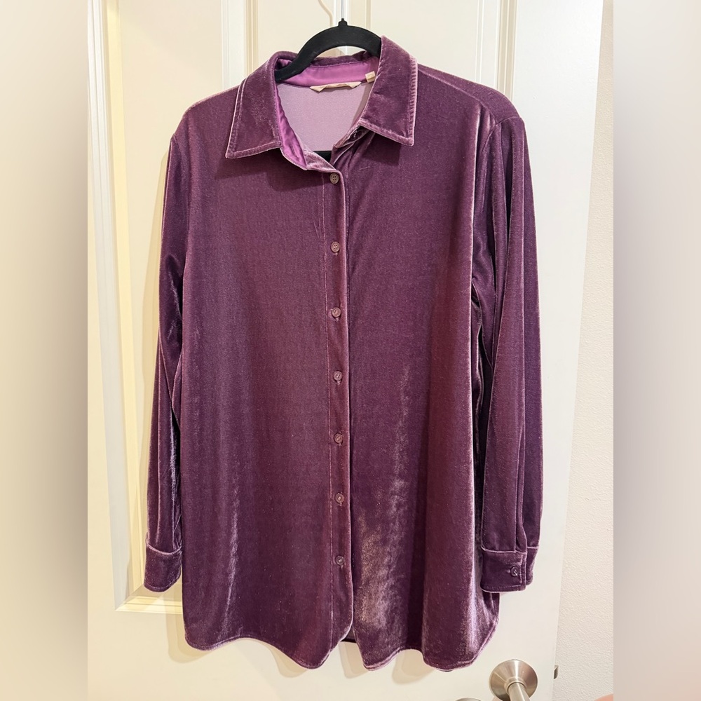 Soft surroundings purple velvet button collared tunic long sleeve top Whimsigoth